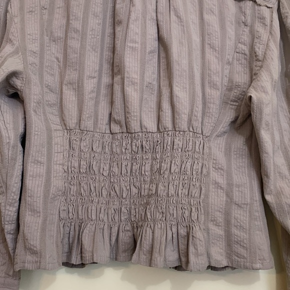 Free People | Neutral Tan Button Down Pleated Smocked Collared Poet Blouse Top S - Picture 13 of 17